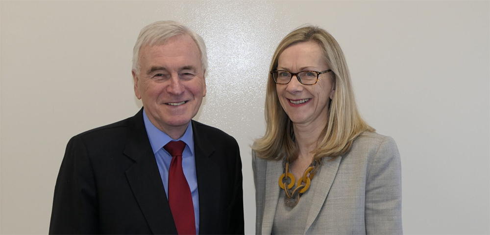 John McDonnell MP on left and Patricia Wright, Trust CEO